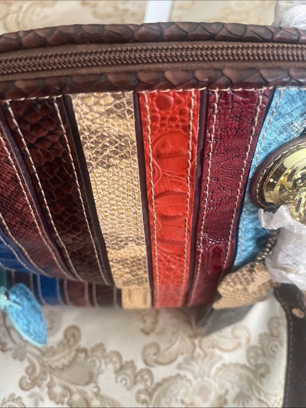 Multicolor Striped Leather Satchel -